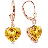Galaxy Gold GG 6.2 Carat 14k Solid Rose Gold Leverback Earrings with Natural 10mm Heart Shaped Citrines