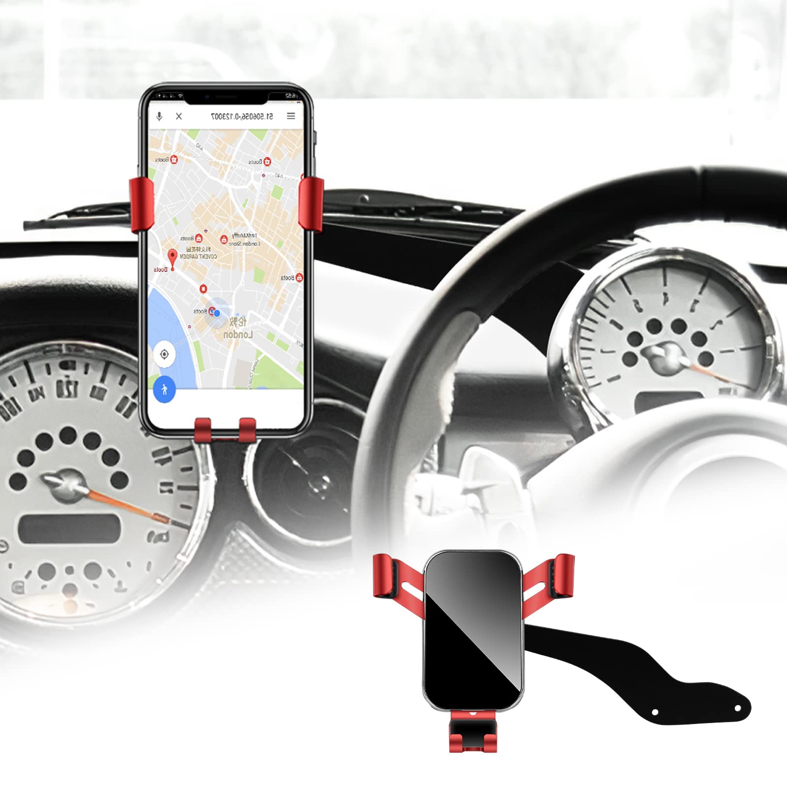 KUNGKIC RHD Car Mobile Phone Holder Trim Adjustable Alumium Alloy Phone Holder Mount For BMW Mini Cooper R50 R52 R53 Accessory Interior Trim 360° Rotation, Red