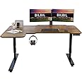 bilbil L-Shaped Electric Height Adjustable Standing Desk 59 Inches, Stand Up Rising Table for Home Office with Splice Board, Black Frame and Rustic Brown Top