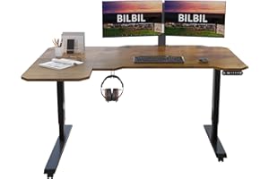 bilbil L-Shaped Electric Height Adjustable Standing Desk 59 Inches, Stand Up Rising Table for Home Office with Splice Board, Black Frame and Rustic Brown Top
