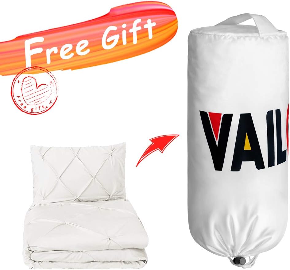 Vailge 3 Piece Pinch Pleated Duvet Cover with Zipper Closure, 100% 120gsm Microfiber Pintuck Duvet Cover, Luxurious Pintuck Decorative(White, Queen): Home & Kitchen
