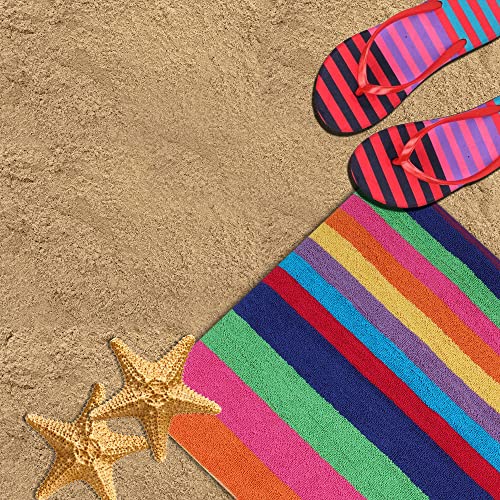 Sweet Needle - Premium Stripe Beach Towels - Pack of 2 - 30" x 60" (76cm x 152cm) - 100% Ringspun Cotton - 450gsm - Highly Absorbent Miami Vibe Multi Stripe