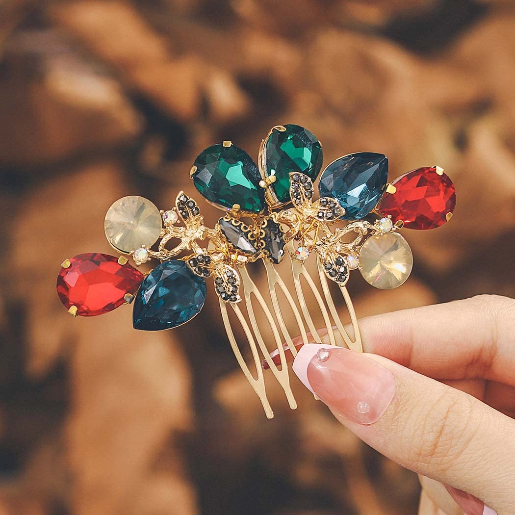 IYOU Bridal Wedding Hair Comb Gold Crystal Hair Piece Baroque Prom Bride Hair Accessories for Women