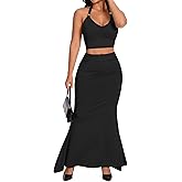 Women's 2 Piece Halter Crop Top & Maxi Skirt Dress