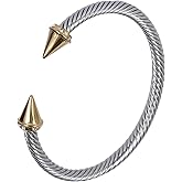 Eastbon Elegant Silver Alloy Cuff Bracelet with Zirconia Crystals - Adjustable 4mm Twisted Cable Wire Design, Bullet Style for Women