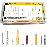 Lumivibe 350 PCS Multi-Purpose Drywall Anchor and Screws Assortment Kit,175 Plastic Self Drilling Wall Anchors and 175 Flat H