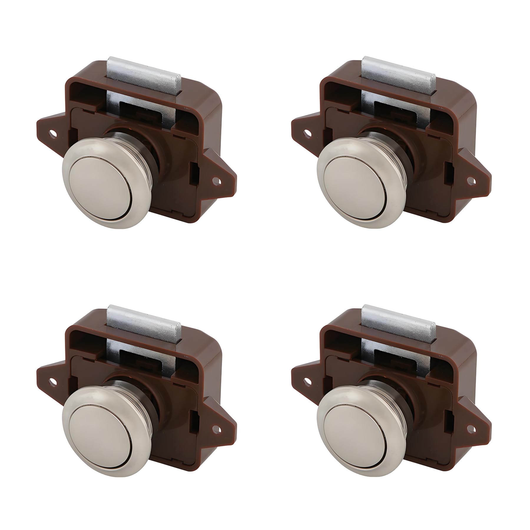 LIKERAINY Drawer Latches Push Button Locks Cupboard Cabinet Door Lock for Camper Van Caravan Ship Yacht Horsebox RV Motorhome Brown and Nickel Plated 4 Pieces