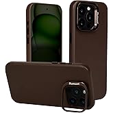 Rumwot Coffee Brown Genuine Leather Case for iPhone 15 Pro Max with Hidden Stand, Multifunctional Slim Fit Unique Designer Phone Protective Cover Compatible with MagSafe for Men Women