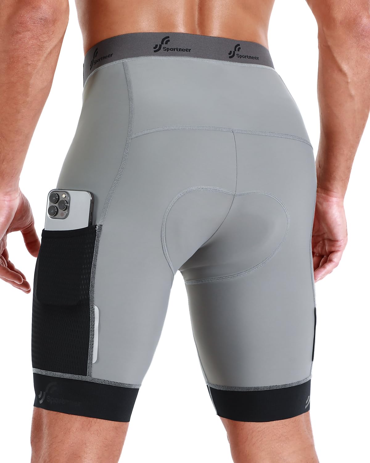 Photo 1 of Sportneer Bike Shorts - Men's Padded Cycling Bicycle Shorts with 2 Placed Cargo Pockets for Road and Mountain Bikes Grey