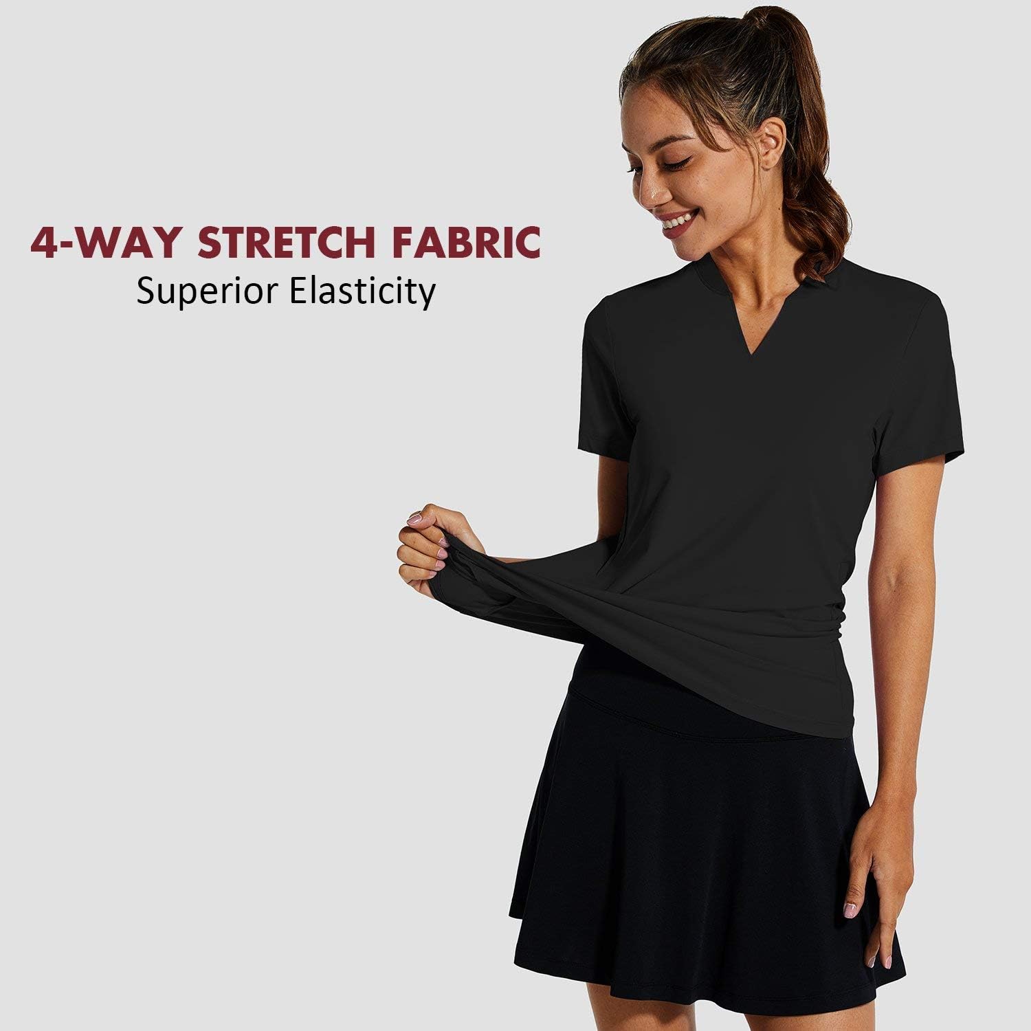 BALEAF Women's Tennis Golf Shirts UPF 50+ Quick Dry Sun Protection Short Sleeve Polo Shirts Collarless V-Neck Lightweight: Clothing