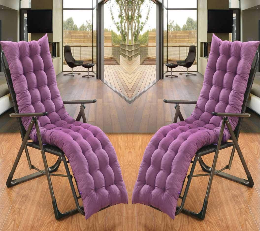 mychoose Pack of 2 Sun Lounge Chair Cushion Pad Outside Patio Garden Lounger Cushions Pad Mat Replacement Recliner Relaxer Chair Sunbed Deck Chair Cover (Purple) 153x53cm(no chairs)