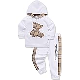 Yoxindax Toddler Baby Boy Clothes Outfits Plaid Bear Long Sleeve Hoodie Patchwork Pant Boy 2PC Outfit Set