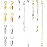 8pcs Magnetic Necklace Clasp, with 6 Necklace Extenders Chain Extender & Magnetic Clasp Set for Jewelry Bracelet Anklet (Gold/Silver)