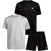 RBX Boys Shorts Set - 3 Piece Short Sleeve Boys Shirts and Woven Gym Shorts Youth Kids Activewear Athletic Set