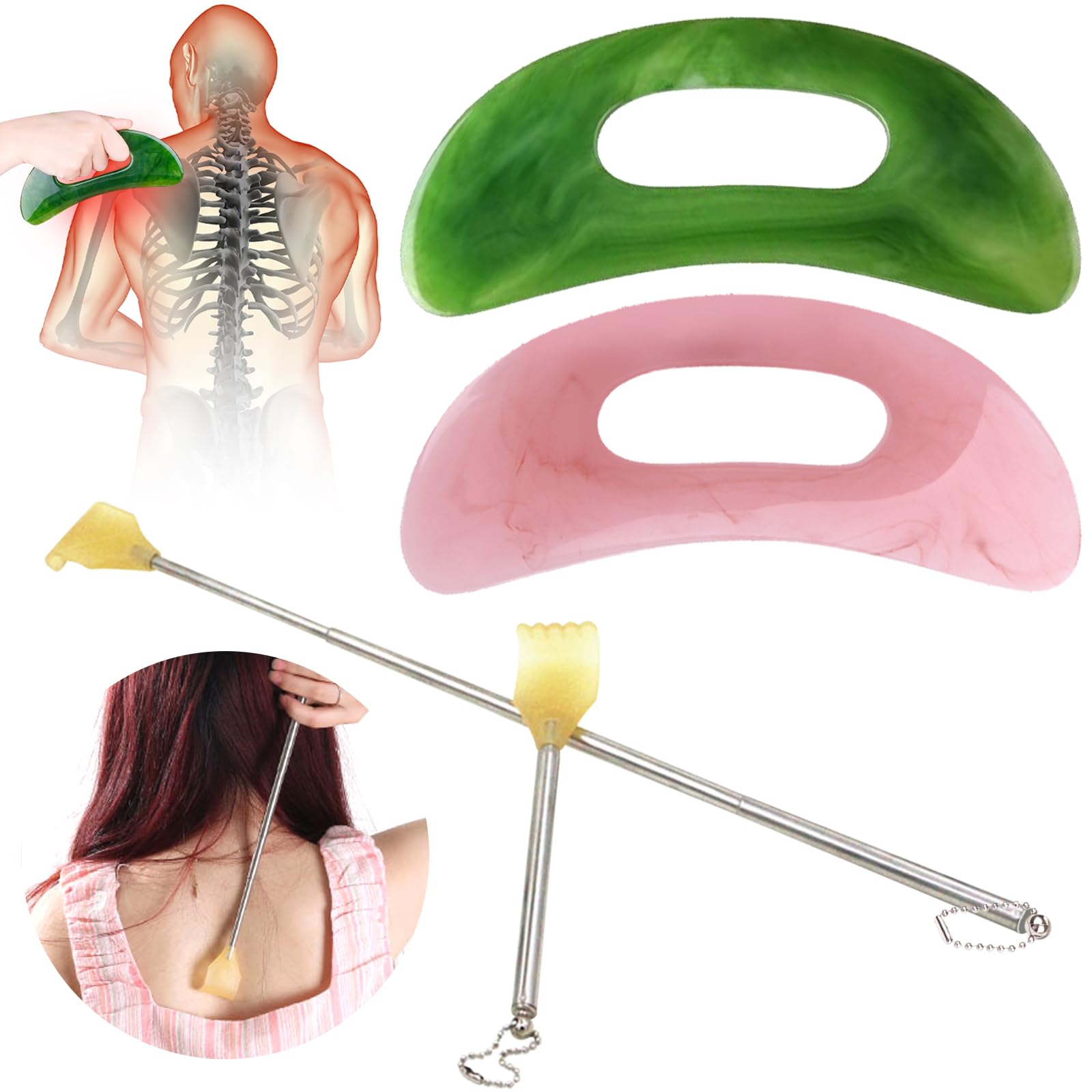 TYXHXTF 4Pcs Back Scratcher, Gua Sha Massage, Body Gua Sha, Portable Massage Tool, Back Massage, Anti Cellulite, Lymphatic Drainage Massage, Muscle Relaxation, Pain Relief