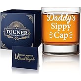 TOUNER Daddy's Sippy Cap Whiskey Glasses, Dad Whiskey Glass Gifts, Funny Gifts For Dad Uncle Grandpa From Daughter Son Wife, Funny Birthday Present For New Daddy Stepdad, Father's Day Present