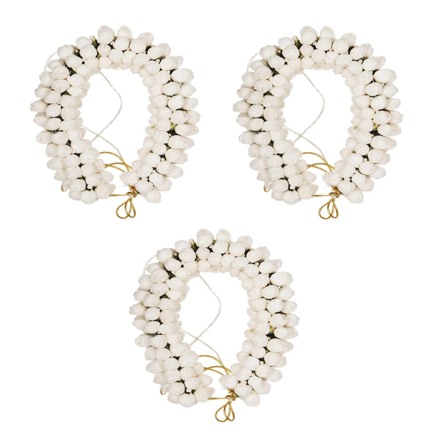 3 Pcs Jasmine Flower Hair Gajra, Artificial Juda Bun Maker, Bun Holder, Handmade Veni Juda Bun Wrap, Hair Styling Accessories For Women and Girls (White)