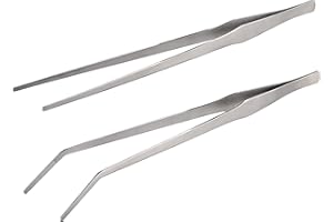 MODERNJOE'S 2-Piece Aquarium Tweezers Thick Stainless Steel Straight/Curved Tweezers Set for Fish Tank Aquatic Plants, 30cm/11.8 inches Feeding Tongs for Hold Worms, Reptiles, Lizards