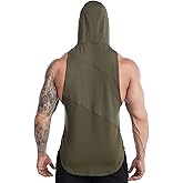 ZUEVI Men's Gym Muscle Hooded Tank Tops Sleeveless Workout Hoodies Shirts Bodybuilding Stringer T Shirt