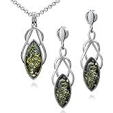 Ian and Valeri Co. Black Green Amber Sterling Silver Celtic Set Earrings Necklace 18 Inches