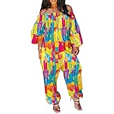 HBQ Women's Casual Loose Jumpsuit Off Shoulder Elastic One Piece Long Sleeve Rompers Outfits With Pockets