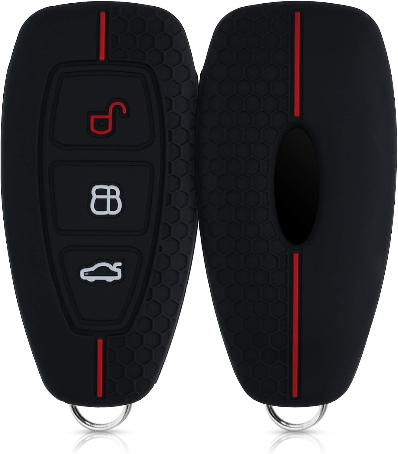 kwmobile Car Key Cover Compatible with Ford 3 Button Car Key Keyless Go Key Cover - Silicone Protective Car Key Fob Case - Black/Red