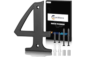 FumWens 5 Inch Modern House Numbers for Outside, Large Metal Address Numbers for House, Anti-Rust Floating House Numbers with Nail Kits for Front Door Garden Mailbox, Black Zinc Alloy Style (Black 4)