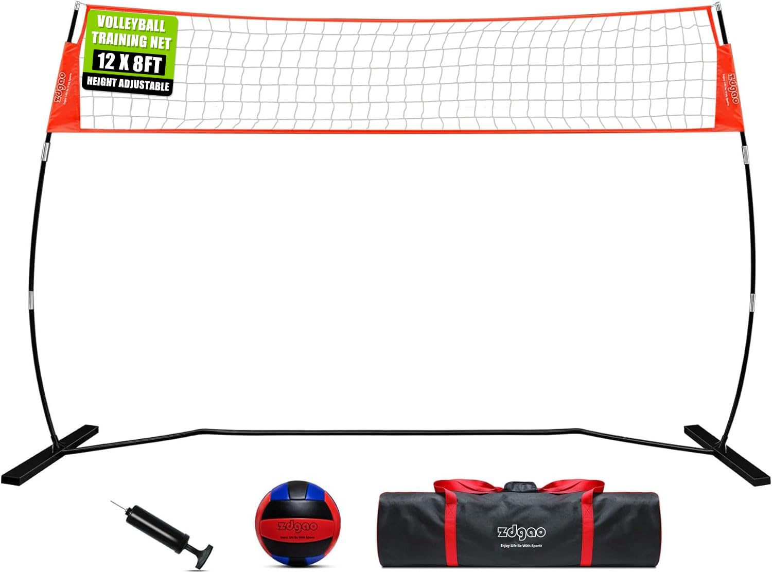 Photo 1 of 12FT Freestanding Volleyball Training Net for Indoor, Outdoor or Backyard, Portable Volleyball Practice Net with Height Adjustable, Ball and Carry Bag for Hitting or Serving Drills