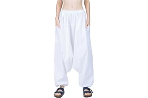 CandyHusky Women's Cotton Harem Pants with Pockets - Casual Elastic Waist Boho Pants, Soft Comfortable Travel & Daily Wear