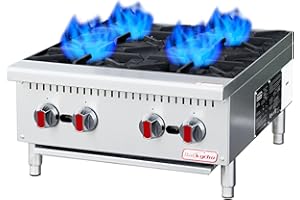 Backychu Commercial Gas Stove 4-Burner - 100,000 BTU Countertop Cooking Stove Range, Heavy-Duty Hot Plate, Stainless Steel Cooking Equipment for Restaurant, kitchens, Propane/Natural Gas