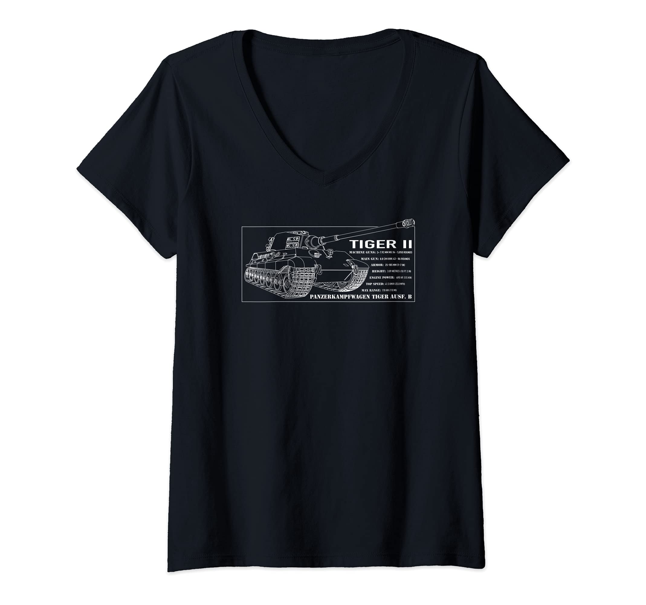 Womens Tiger II WW2 German Panzer Tank Blueprint V-Neck T-Shirt