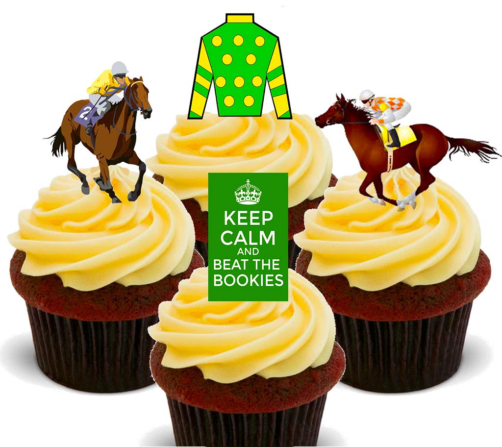 Made4You Horse Racing Edible Cupcake Toppers (Pack of 12) - Stand-up Wafer Cake Decorations