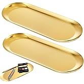FAURAPMNG 2 Pcs Stainless Steel Gold Oval Vanity Tray, 8.7 Inch Length, Cosmetic & Jewelry Organizer, Mirror-Polished Finish,