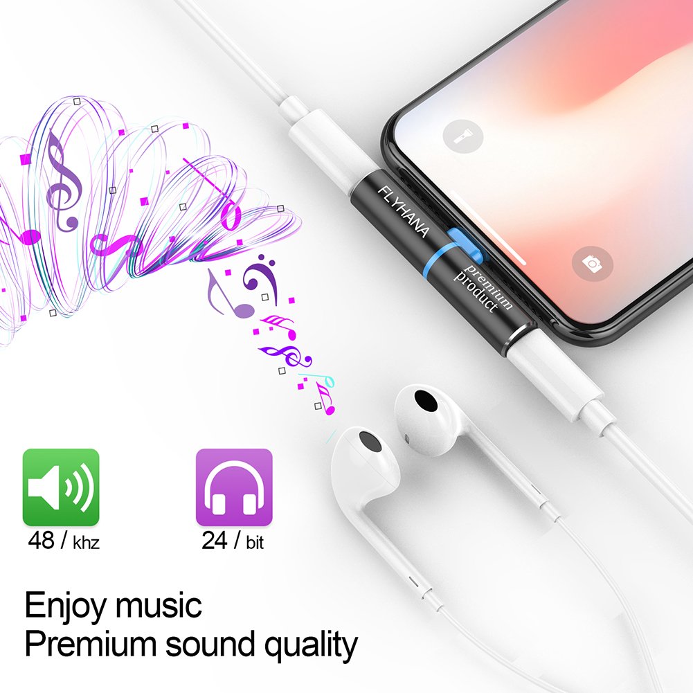 iPhone Dongle iPhone 7 Adapter Dual Lightning Wireless Charge and Listen Support Calling and Music Control Compatible with IOS 11 or Later (Dual Lightning)