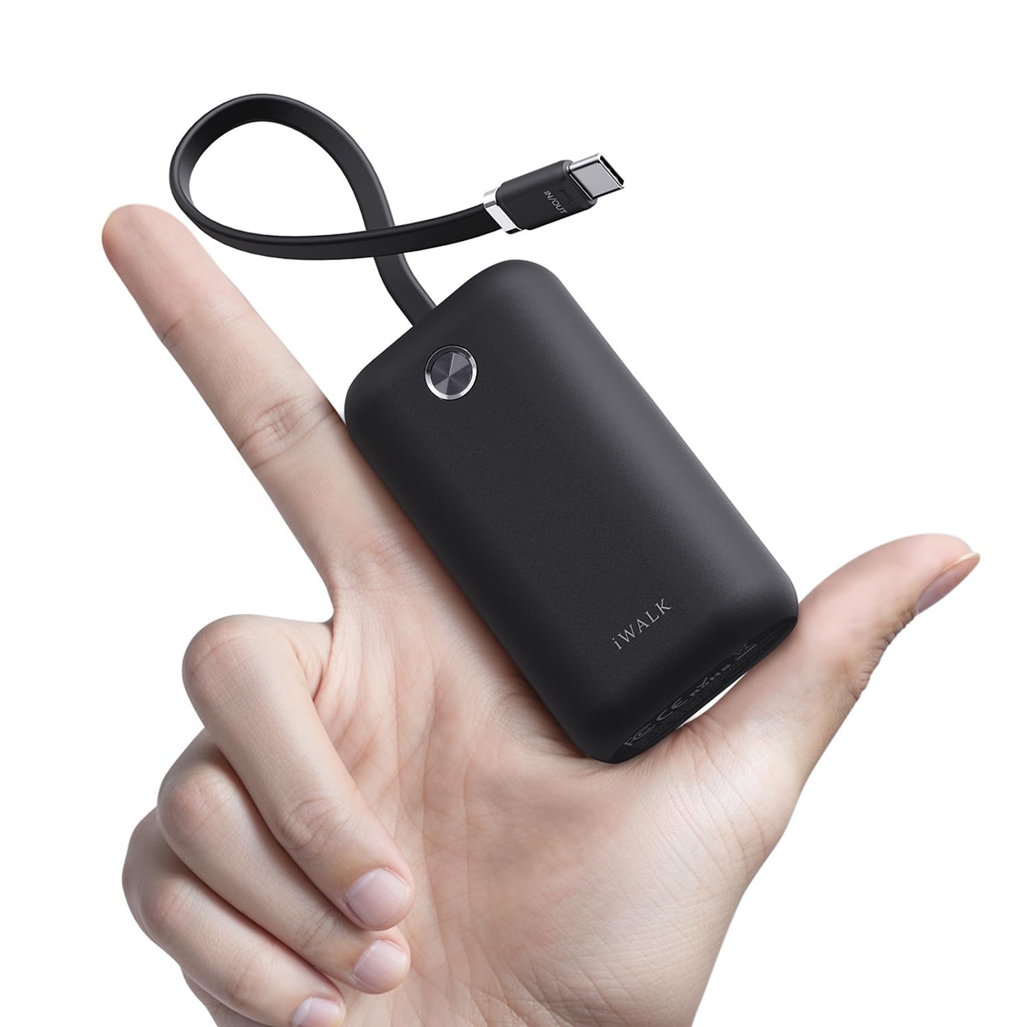 iWALK Mini Portable Charger 10,000mAh, 22.5W USB-C Fast Charging Power Bank with Built-in Cable, Travel Essential Ultra-Small Battery Pack Compatible for iPhone 17/16/16 Pro/15, Samsung, Google, Black