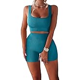 YESDOO Women's Workout Outfits Ribbed Tank 2 Piece Seamless High Waist Gym Outfit Yoga Shorts Leggings Sets