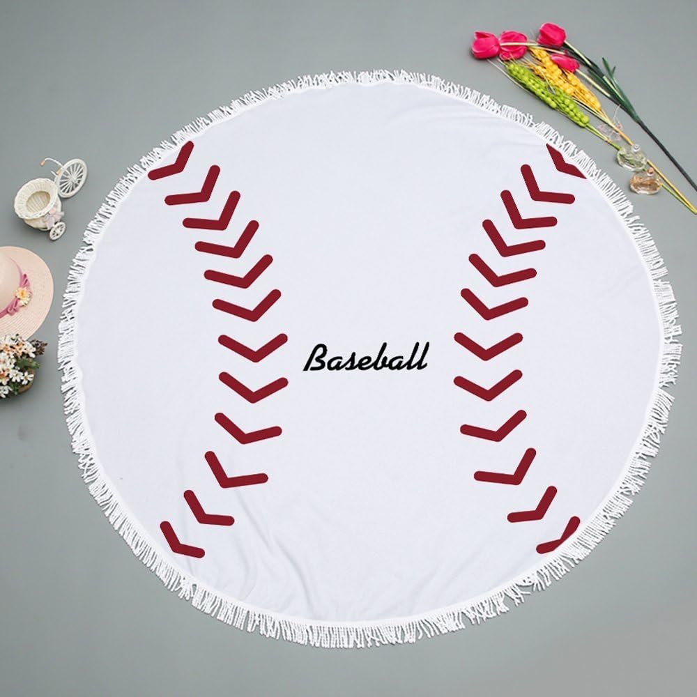 PINv Beach Towel Volleyball Baseball Football Basketball Pattern Oversized 60" with Tassels Thick Microfiber for Men Women and Kids Who Like Ball Great for Swim Travel Yoga Sports Camping