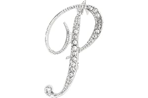 PPhtony 26 Letter Brooch Pins Small Silver Metal Rhinestone Crystal Initial A~Z Alphabet Brooch Lapel Pins for Men Women Girls Boys Birthday Christmas Wedding Gift