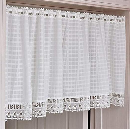 Amazon Com White Plaid Cafe Curtain Window Curtain Tier Lace
