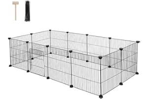 Kunova (TM) Pet Playpen with Door, Customizable Small Non-Climb Non-Jump Animal Fence, Guinea Pig, Rabbits, Metal Mesh, Inclu