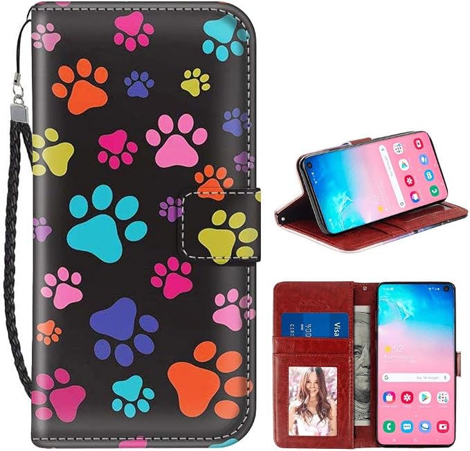 Paw Print Samsung Galaxy S10e Wallet Case PU Leather Cover and TPU Protective Phone