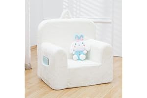 SUFUS Snuggly-Soft Cuddly Toddler Plush Armchair for Boys and Girls Fuzzy Plush Kids Sofa Couch Reading Chair with Children Friendly Handle for Easy Movement & Double Pockets for Good Storage, Cream