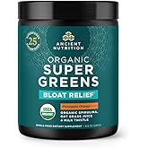 Ancient Nutrition Organic SuperGreens Bloat Relief, Digestive Enzymes, Prebiotic Fiber & Probiotics, Supports Bloat Relief & Digestive Health, 25 Superfoods, Pineapple Orange, 25 Servings