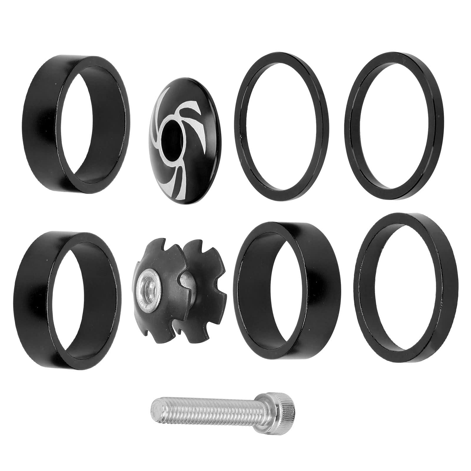 Bnineteenteam Aluminium Handlebar Stem Spacer, Bike Headset Spacer Set, 6Pcs Mountain Bike Accessories for Road, Gravel, and Trail Riders