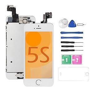 for iPhone 5S Screen Replacement [White] Full Assembly with Home Button,Camera, Drscreen LCD Display Touch Screen Digitizer Replacement for A1533,A1457,A1453,A1530, w/Repair Tool Kits Glass Protector
