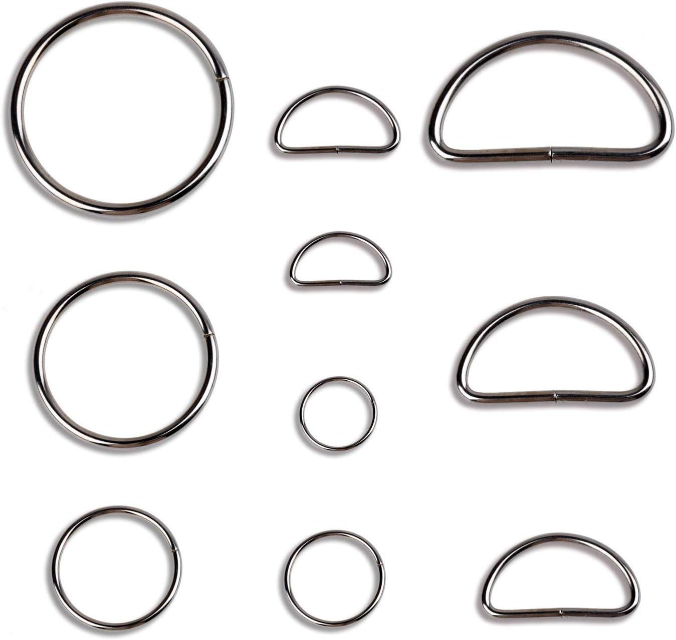 80 Pcs Sliver Assorted Multi-Purpose Metal D Ring and O Ring for Hardware Bags Ring Hand DIY Accessories
