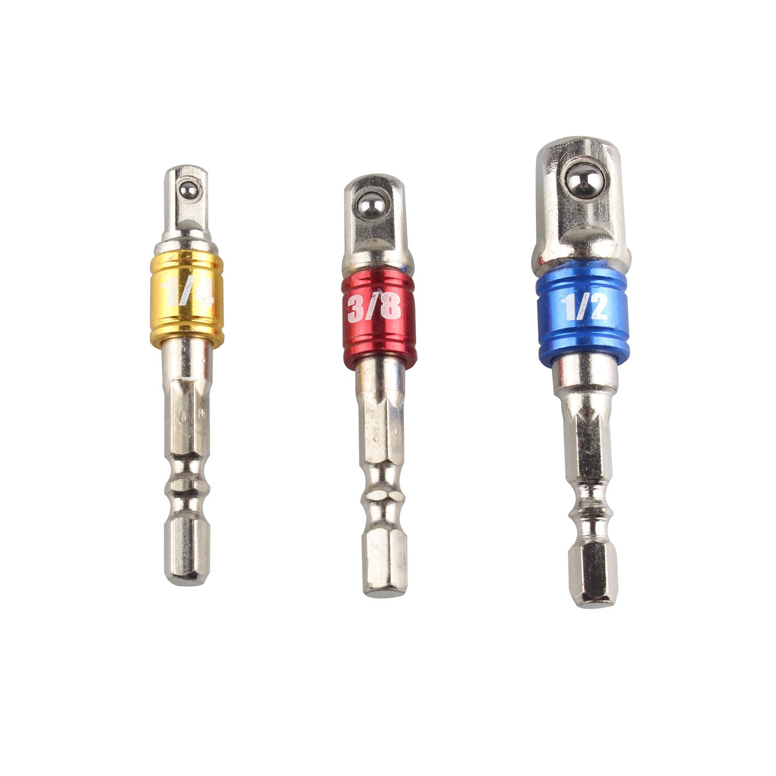 HALJIA 3PCS Impact Socket Adapter/Extension Set Turns Hex Shank Power Drill Into 1/4", 3/8", and 1/2" Impact Driver Power Drill Bits