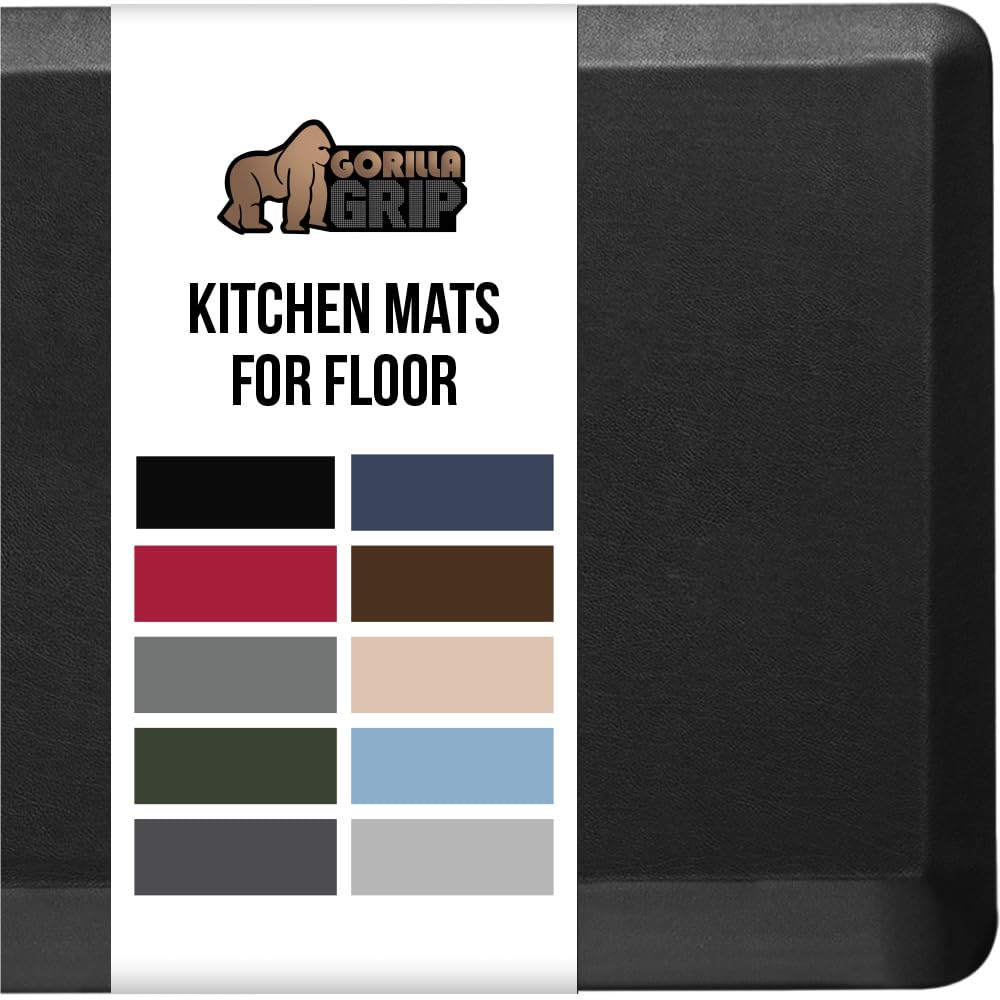Photo 1 of GORILLA GRIP Comfortable Cushioned Kitchen Mats for Floor, 48x20, Waterproof and Stain Resistant Soft Top, 3/4 Inch Thick Ergonomic Standing Desk Anti Fatigue Mat, Foam Supports Ankles and Feet, Black