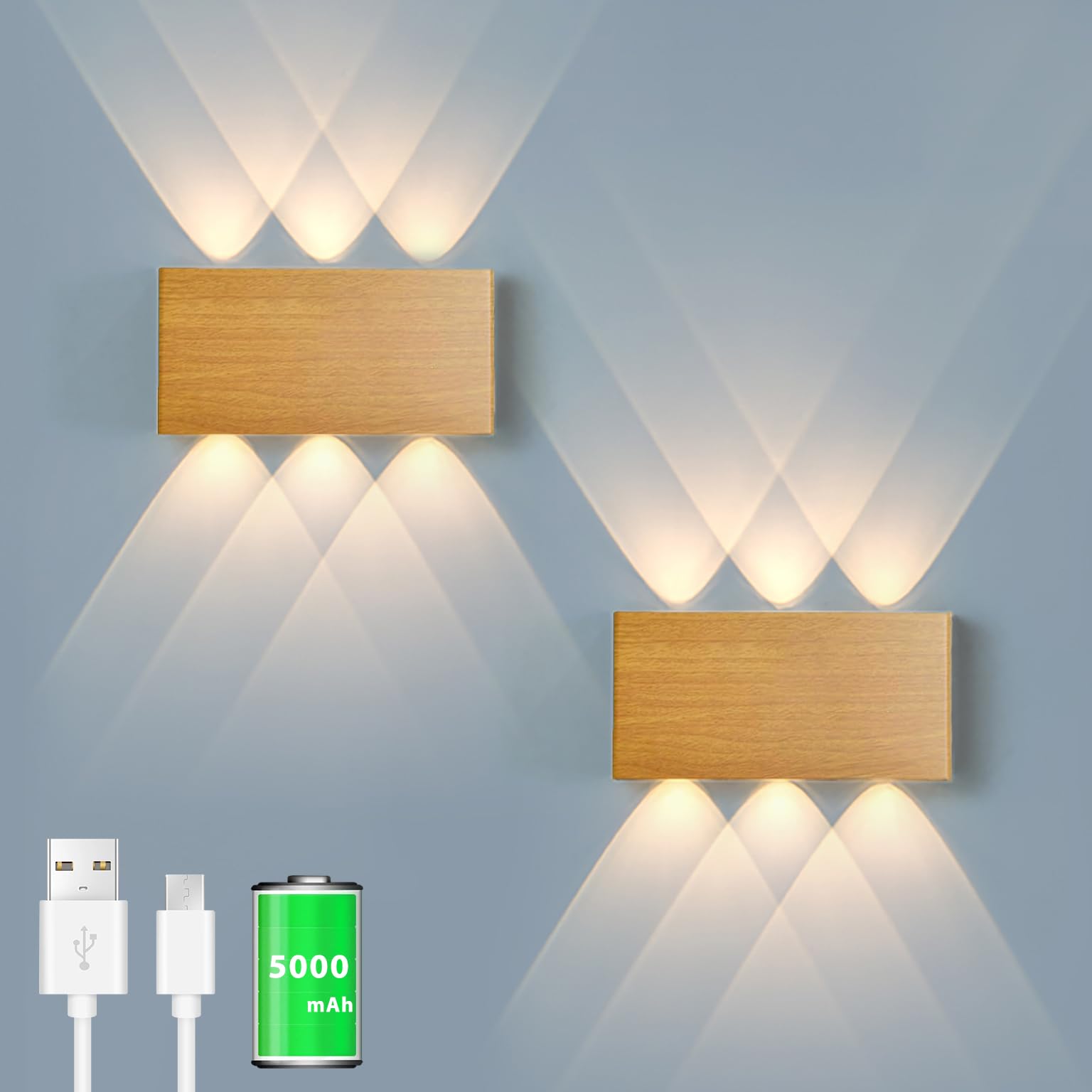 Photo 1 of 2 Pcs LED Magnetic Wall Sconce Lights,5000mAh Wireless Bedside Wall Light USB Rechargeable Reading Wall Lamp,3 Lighting Colors And Dimmable Battery Operated Wall Sconces (Wood color, 2 pcs)