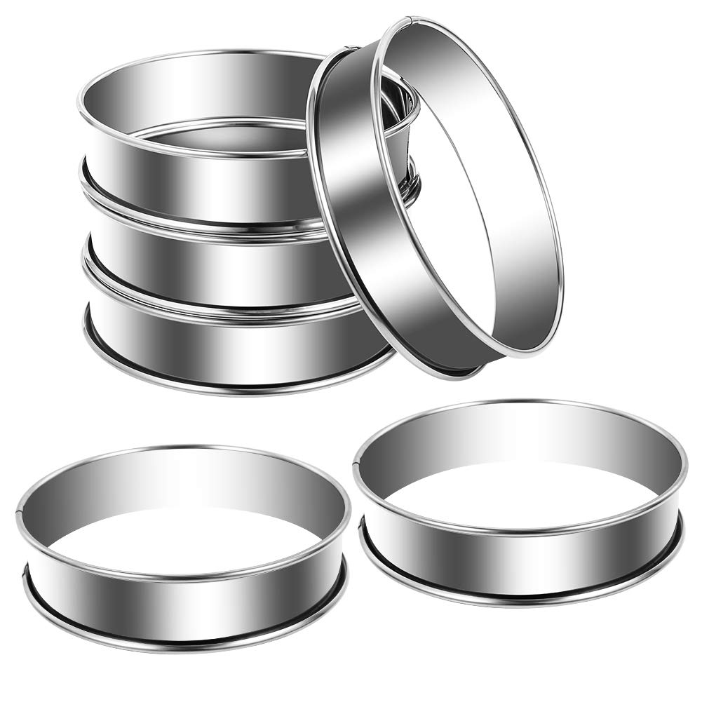 Opopark 6 Packs Crumpet Rings 10cm Cooking Rings Non Stick Double Rolled Tart Ring Stainless Steel English Muffins Cooking Cake Ring for Baking Cookie Pancake Egg Muffin Kitchen